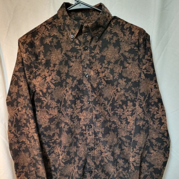 EXPRESS Black and Brown Floral Print Button Down Shirt Men's Small - Picture 1 of 3